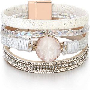 Leather Wrap Bracelet Boho Cuff Bead Bracelet